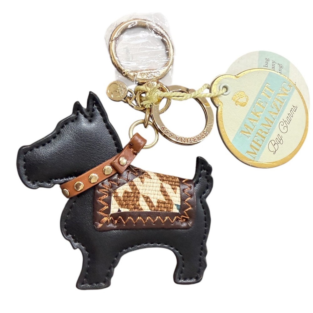 Spartina 449 Black Dog Bag Charm with Gold and Brown Accents - Picture 3 of 4